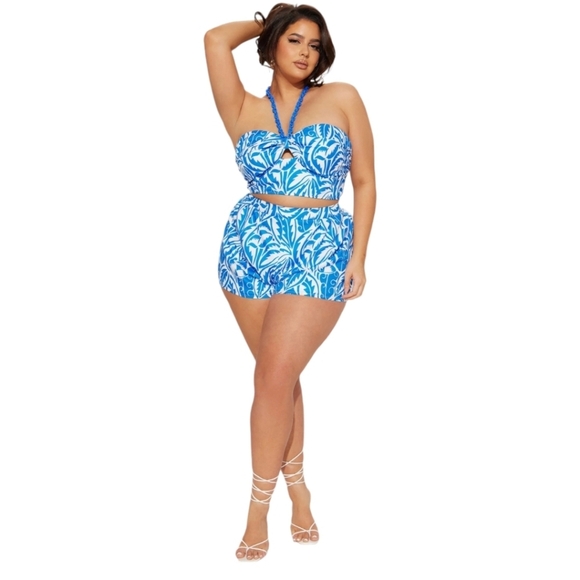 Fashion Nova Pants - Fashion Nova Blue Floral Shorts Set